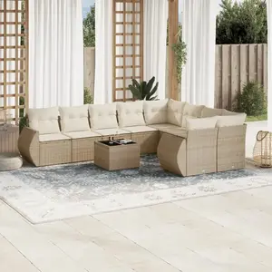 vidaXL Salon de jardin avec coussins 10 pcs beige résine tressée pas cher