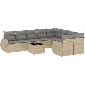 vidaXL Salon de jardin avec coussins 10 pcs beige résine tressée pas cher