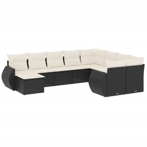vidaXL Salon de jardin 10 pcs avec coussins noir résine tressée pas cher