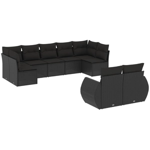 vidaXL Salon de jardin 10 pcs avec coussins noir résine tressée pas cher