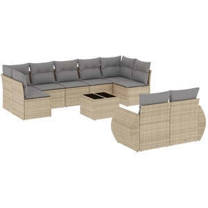 vidaXL Salon de jardin avec coussins 9 pcs beige résine tressée pas cher