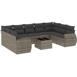 vidaXL Salon de jardin avec coussins 10 pcs gris résine tressée pas cher