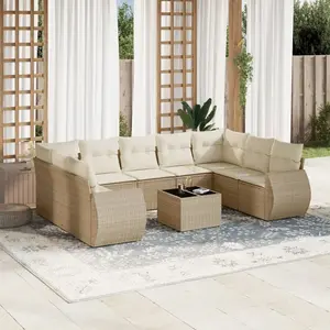 vidaXL Salon de jardin avec coussins 10 pcs beige résine tressée pas cher