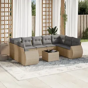 vidaXL Salon de jardin avec coussins 10 pcs beige résine tressée pas cher