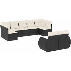 vidaXL Salon de jardin 9 pcs avec coussins noir résine tressée pas cher