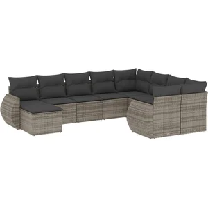 vidaXL Salon de jardin avec coussins 10 pcs gris résine tressée pas cher