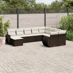 vidaXL - 10-delige - Loungeset - met - kussens - poly - rattan - bruin pas cher