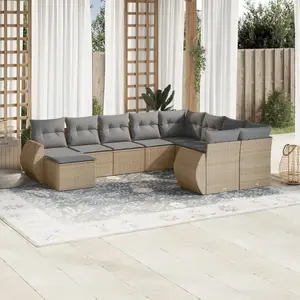 vidaXL Salon de jardin avec coussins 10 pcs beige résine tressée pas cher
