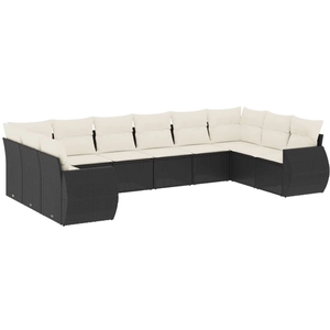 vidaXL Salon de jardin 10 pcs avec coussins noir résine tressée pas cher