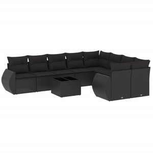 vidaXL Salon de jardin 9 pcs avec coussins noir résine tressée pas cher