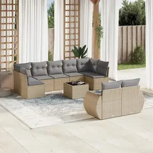 vidaXL Salon de jardin avec coussins 10 pcs beige résine tressée pas cher