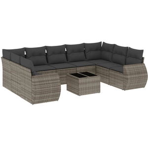 vidaXL Salon de jardin 9 pcs avec coussins gris résine tressée pas cher