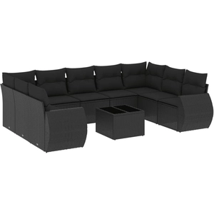 vidaXL Salon de jardin 10 pcs avec coussins noir résine tressée pas cher