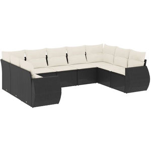 vidaXL Salon de jardin 10 pcs avec coussins noir résine tressée pas cher