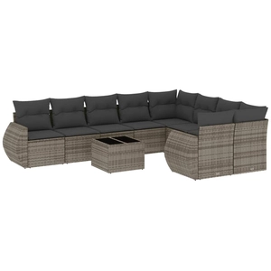 vidaXL Salon de jardin 9 pcs avec coussins gris résine tressée pas cher