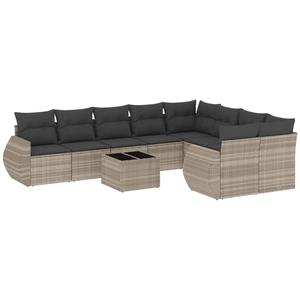 vidaXL Salon de jardin 9 pcs avec coussins gris clair résine tressée pas cher