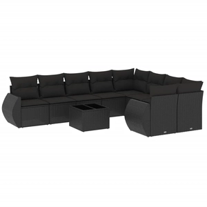 vidaXL Salon de jardin 10 pcs avec coussins noir résine tressée pas cher