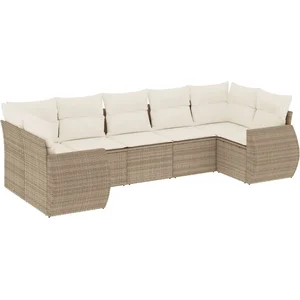 vidaXL Salon de jardin avec coussins 7 pcs beige résine tressée pas cher