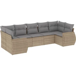 vidaXL Salon de jardin avec coussins 7 pcs beige résine tressée pas cher