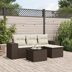 vidaXL - 5-delige - Loungeset - met - kussens - poly - rattan - bruin pas cher