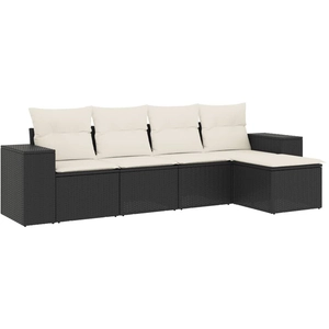 vidaXL Salon de jardin 5 pcs avec coussins noir résine tressée pas cher