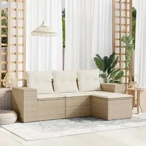vidaXL Salon de jardin avec coussins 4 pcs beige résine tressée pas cher