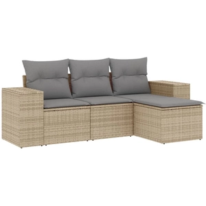 vidaXL Salon de jardin avec coussins 4 pcs beige résine tressée pas cher