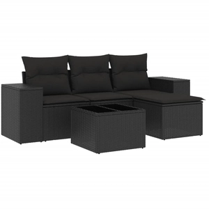vidaXL Salon de jardin 4 pcs avec coussins noir résine tressée pas cher