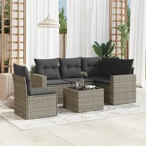 vidaXL Salon de jardin 6 pcs avec coussins gris résine tressée pas cher