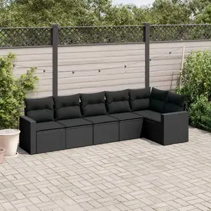 vidaXL Salon de jardin 6 pcs avec coussins noir résine tressée pas cher