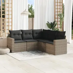 vidaXL Salon de jardin 5 pcs avec coussins gris résine tressée pas cher
