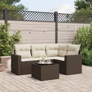 vidaXL - 5-delige - Loungeset - met - kussens - poly - rattan - bruin pas cher