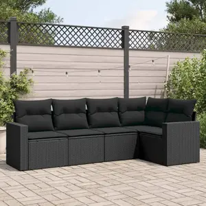 vidaXL Salon de jardin 5 pcs avec coussins noir résine tressée pas cher