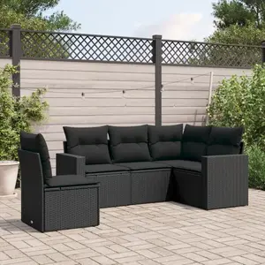 vidaXL Salon de jardin 5 pcs avec coussins noir résine tressée pas cher