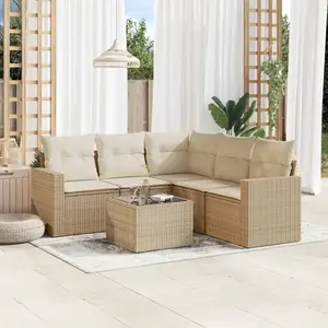 vidaXL Salon de jardin avec coussins 6 pcs beige résine tressée pas cher