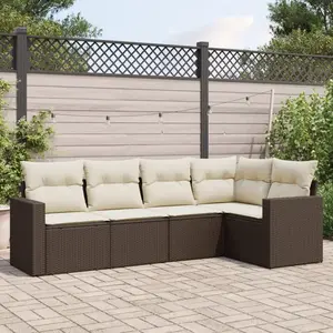 vidaXL Salon de jardin avec coussins 5 pcs marron résine tressée pas cher