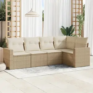 vidaXL Salon de jardin avec coussins 5 pcs beige résine tressée pas cher