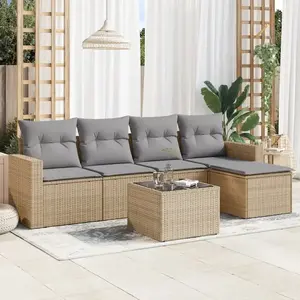 vidaXL Salon de jardin avec coussins 6 pcs beige résine tressée pas cher