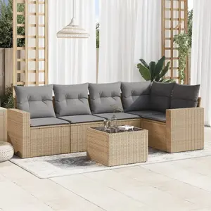 vidaXL Salon de jardin avec coussins 6 pcs beige résine tressée pas cher
