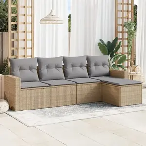 vidaXL Salon de jardin avec coussins 5 pcs beige résine tressée pas cher