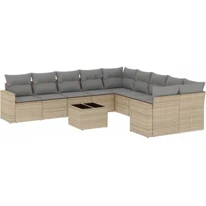 vidaXL Salon de jardin 11 pcs avec coussins beige résine tressée pas cher