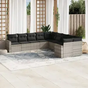 vidaXL Salon de jardin avec coussins 10 pcs gris clair résine tressée pas cher