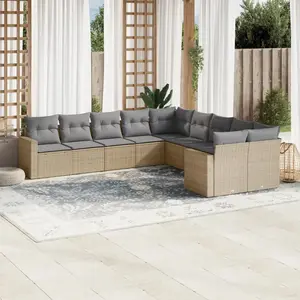 vidaXL Salon de jardin avec coussins 10 pcs beige résine tressée pas cher