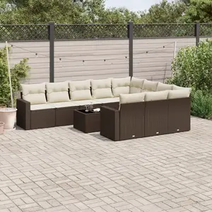 vidaXL - 11-delige - Loungeset - met - kussens - poly - rattan - bruin pas cher