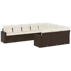 vidaXL Salon de jardin 10 pcs avec coussins marron résine tressée pas cher