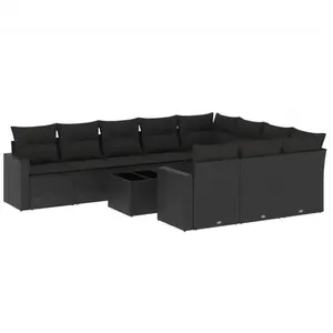 vidaXL Vidaxl Salon De Jardin 11 Pcs Avec Coussins Noir Résine Tressée pas cher