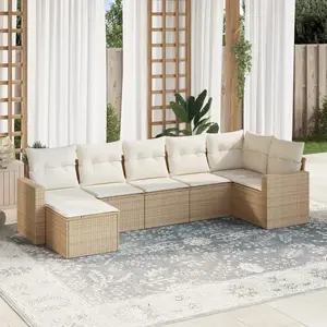 vidaXL Salon de jardin avec coussins 7 pcs beige résine tressée pas cher