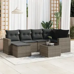 vidaXL Salon de jardin avec coussins 7 pcs gris résine tressée pas cher