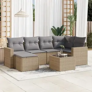 vidaXL Salon de jardin avec coussins 7 pcs beige résine tressée pas cher