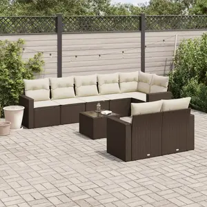 vidaXL - 9-delige - Loungeset - met - kussens - poly - rattan - bruin pas cher